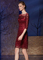 Lace Cocktail-Kleid Pailletten Off-the-Schulter halb-Ärmel Mutter der Brautkleid Kleider für Hochzeitsgäste