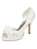 Lace-Hochzeit Schuhe High Heel Peep-Plattform Elfenbein Slip-on Brautschuhe mit Blumen