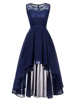Lace Kleider Dark Navy Jewel Ausschnitt Ärmel Asymmetrische Spitze Retro-Kleider