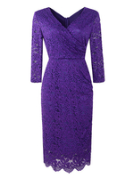 Lace Kleider mit V-Ausschnitt Sleeved Frauen Mantel Kleider