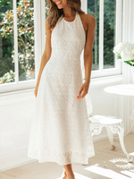 Lace Maxi Kleider Weißes Halfter Ärmelloses Schnür-rückenfreies langes Kleid