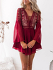 Lace Skater Kleider mit V-Ausschnitt Bell-Sleeves Ausschnitt Sexy Kleider