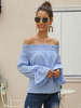 Langarm Bluse Hell Himmelblau Off The Shoulder Freizeithemd Für Frauen