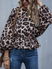 Langarm Bluse Leopardenmuster Brown Jewel Neck Casual Peplum Casual Shirts