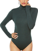 Langarm Body Grün Stehkragen Lässige Baumwollmischung Damen Top