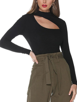 Langarm Bodysuit Schwarz High Collar Sexy Strick Bodys für Frauen