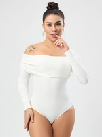 Langarm Bodysuit Weiß Bateau Hals Lässiges Polyester Damen Top