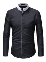 Langarm-Shirt Stehkragen Two Tone Slim Fit Herren Freizeithemd