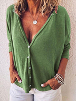Langarm T-Shirt Button Up V-Ausschnitt Frauen T-Shirt