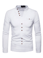 Langarm T-Shirt Designed Ausschnitt Taste Tasche Slim Fit Casual T-Shirt für Männer