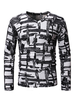 Langarm T-Shirt mit V-Ausschnitt Geometric Print White Men Unterhemd