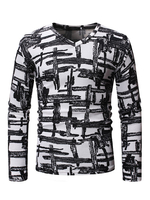 Langarm T-Shirt mit V-Ausschnitt Geometric Print White Men Unterhemd