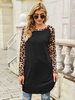 Langarm T-Shirt Schwarz Leopardenmuster Jewel Neck Langarm Lässige T-Shirts für Frauen