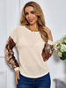 Langarm T-Shirts Aprikose Jewel Neck Tatting T-Shirt für Frauen