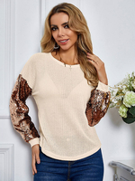 Langarm T-Shirts Aprikose Jewel Neck Tatting T-Shirt für Frauen