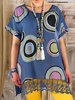Langarm T-Shirts Deep Blue Jewel Neck Bedrucktes T-Shirt für Frauen