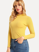 Langarm T-Shirts Gelb Jewel Neck Slim Fit T-Shirt für Frauen