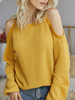Langarm T-Shirts Gelb Open Schulter Schulter Juwel Hals Polyester Damen Shirt