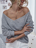 Langarm T-Shirts Grau schulterfrei Langarm Plissee Frauen T-Shirt