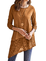 Langarm T-Shirts Khaki Jewel Neck Baumwolle Frauen T-Shirt