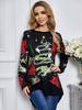 Langarm-T-Shirts Schwarz bedrucktes Jewel Neck Cotton Women T-Shirt