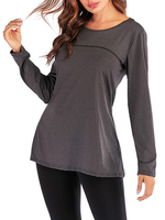 Langarm T-Shirts schwarz rückenfrei ausgeschnitten Juwelenhals Polyester T-Shirt für Frauen