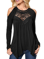 Langarm T-Shirts Schwarzes Polyester Jewel Neck T-Shirt für Frauen