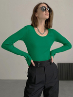 Langarm-T-Stücke Grünes Jewel Neck Polyester-Frauen-T-Stück