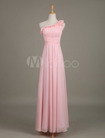 Lange Brautjungferkleid A-Linie- bodenlang für Hochzeit mit Einschulter und Reißverschluss