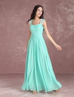 Lange Brautjungferkleid A-Linie- bodenlang mit Herz-Ausschnitt Chiffon und Mintgrün