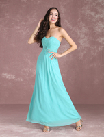 Lange Brautjungferkleid bodenlang A-Linie- mit Herz-Ausschnitt und Reißverschluss Chiffon Türkisblau und eingebautem BH