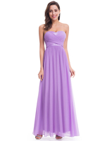 Lange Brautjungferkleid bodenlang mit Herz-Ausschnitt A-Linie- Hochzeit Party Chiffon Fliederfarbe