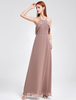 Lange Brautjungferkleid bodenlang stufig A-Linie- mit Halter Chiffon in Hellbraun mit eingebautem BH