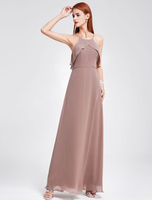 Lange Brautjungferkleid bodenlang stufig A-Linie- mit Halter Chiffon in Hellbraun mit eingebautem BH