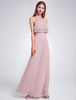 Lange Brautjungferkleid bodenlang stufig mit Halter A-Linie- und Reißverschluss Chiffon Kamee Rosa