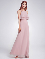 Lange Brautjungferkleid bodenlang stufig mit Halter A-Linie- und Reißverschluss Chiffon Kamee Rosa