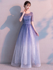 Lange Ballkleider Ombre Tüll Pailletten Halbes Ärmel Abendkleid