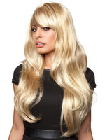 Lange Blonde Perücken Damen Wave Perücke mit Pony In hitzebeständige Faser