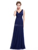 Lange Brautjungfer Kleid schillernde blaue Spitze V Hals eine Linie Hochzeit Party Kleid drapieren