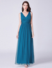 Lange Brautjungfer Kleider V-Ausschnitt Chiffon Ink Blue Sleeveless Bodenlangen Hochzeit Kleid