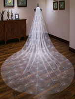 Lange Brautschleier Kathedrale Wasserfall One Tier Cut Edge Glänzende Brautschleier