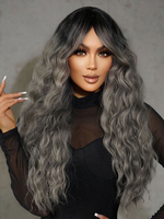 Lange Damenperücke hellgrau lockig Rayon schick geschichtet lange synthetische Perücken