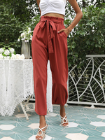 Lange Hose Rote Hose aus Polyester mit erhöhter Taille