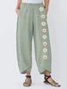 Lange Hosen für Frauen Graue Polyester elastische Taille bedruckte Muster lose Hosen