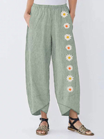 Lange Hosen für Frauen Graue Polyester elastische Taille bedruckte Muster lose Hosen
