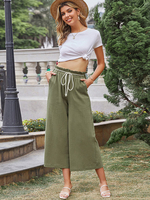 Lange Hosen Hunter Green Plissee Polyester Übergroße Hose mit erhöhter Taille