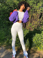 Lange Hosen Weiße Paspeln Polyester Stretch Erhöhte Taille Skinny Tapered Fit Hose