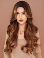 Lange lockige Haarperücke mit Mittelscheitel große Welle hitzebeständige Faser Alltagsperücke für Frauen 2025
