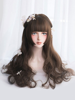 Lange Lolita Perücke Blunt Bang Körperwelle Tousled Hime Cut Lolita Perücke