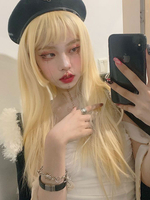 Lange Lolita Perücken Hellgold Hitzebeständige Faser Lolita Haarperücke